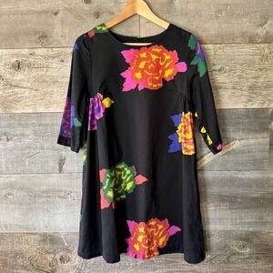 Marimekko Perhosen Uni Dress 36 US S Black Floral Graphic Art to Wear Designer